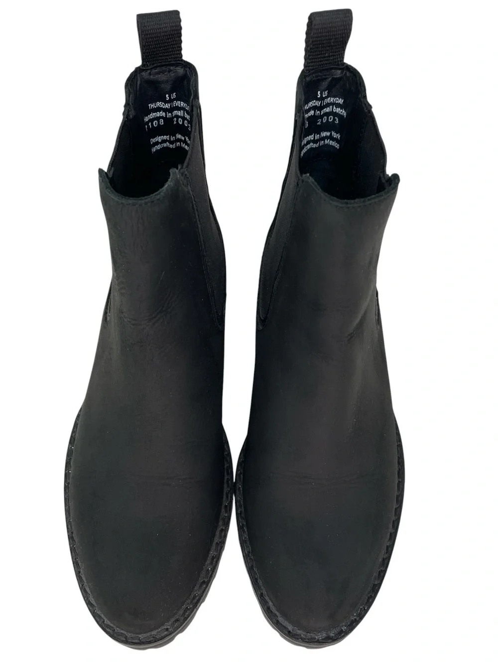 THURSDAY BOOT CO Ankle Booties Black Leather Chelsea Lug Sole Boots Size 5